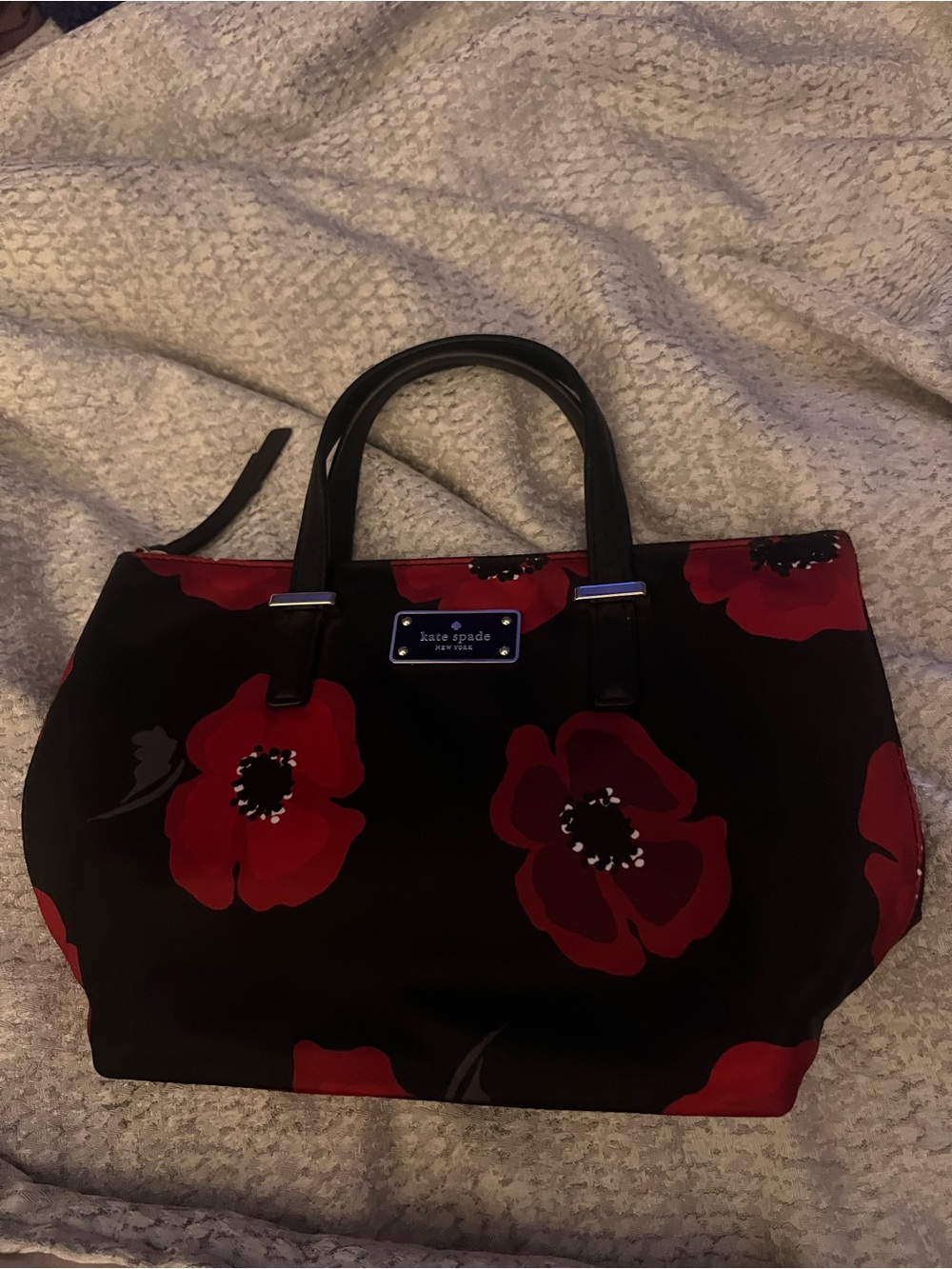 kate spade Black Tote with Red Floral Design